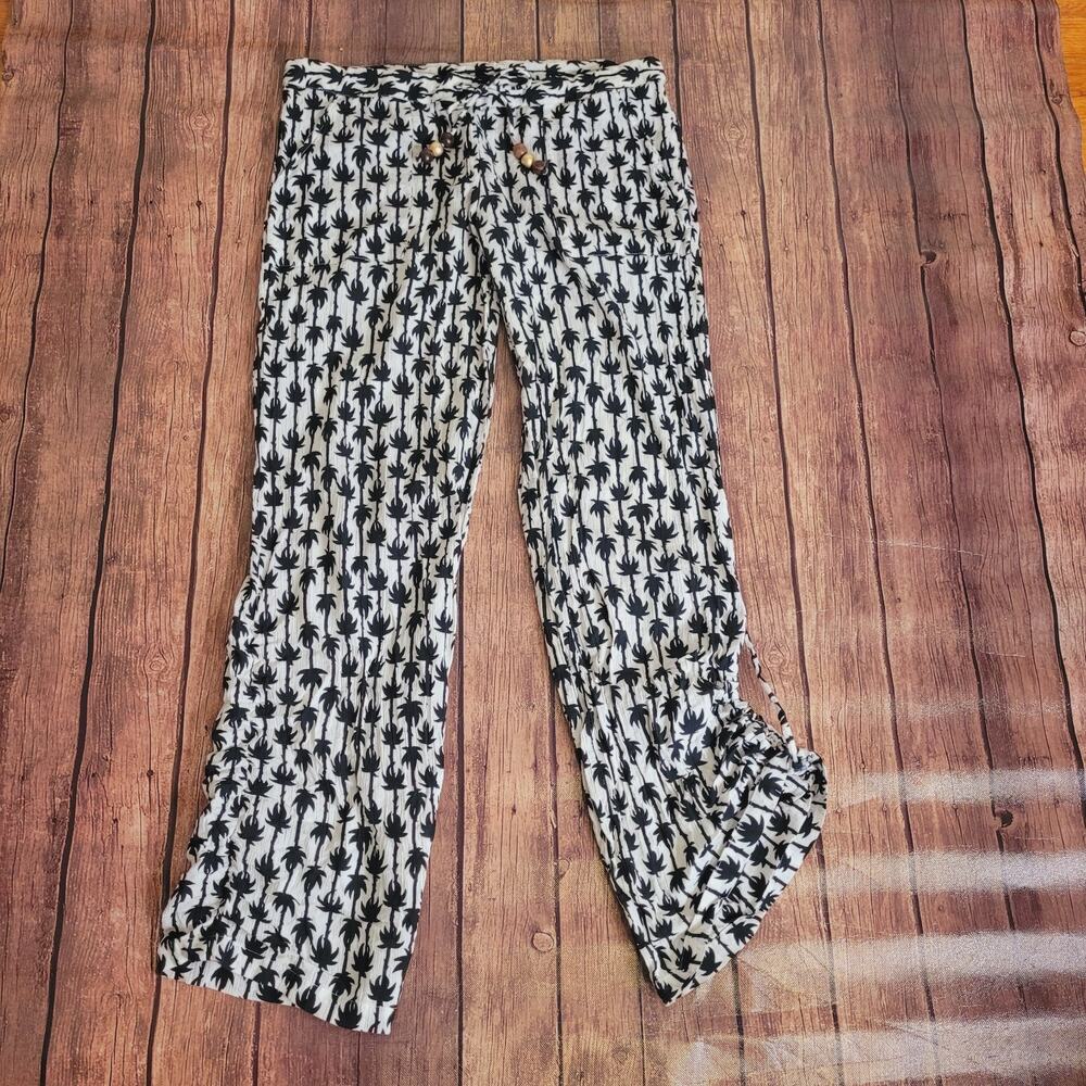 Diane von Furstenberg Pants Womens S White Wide‎ Leg Mid Rise Palm Tree Resort